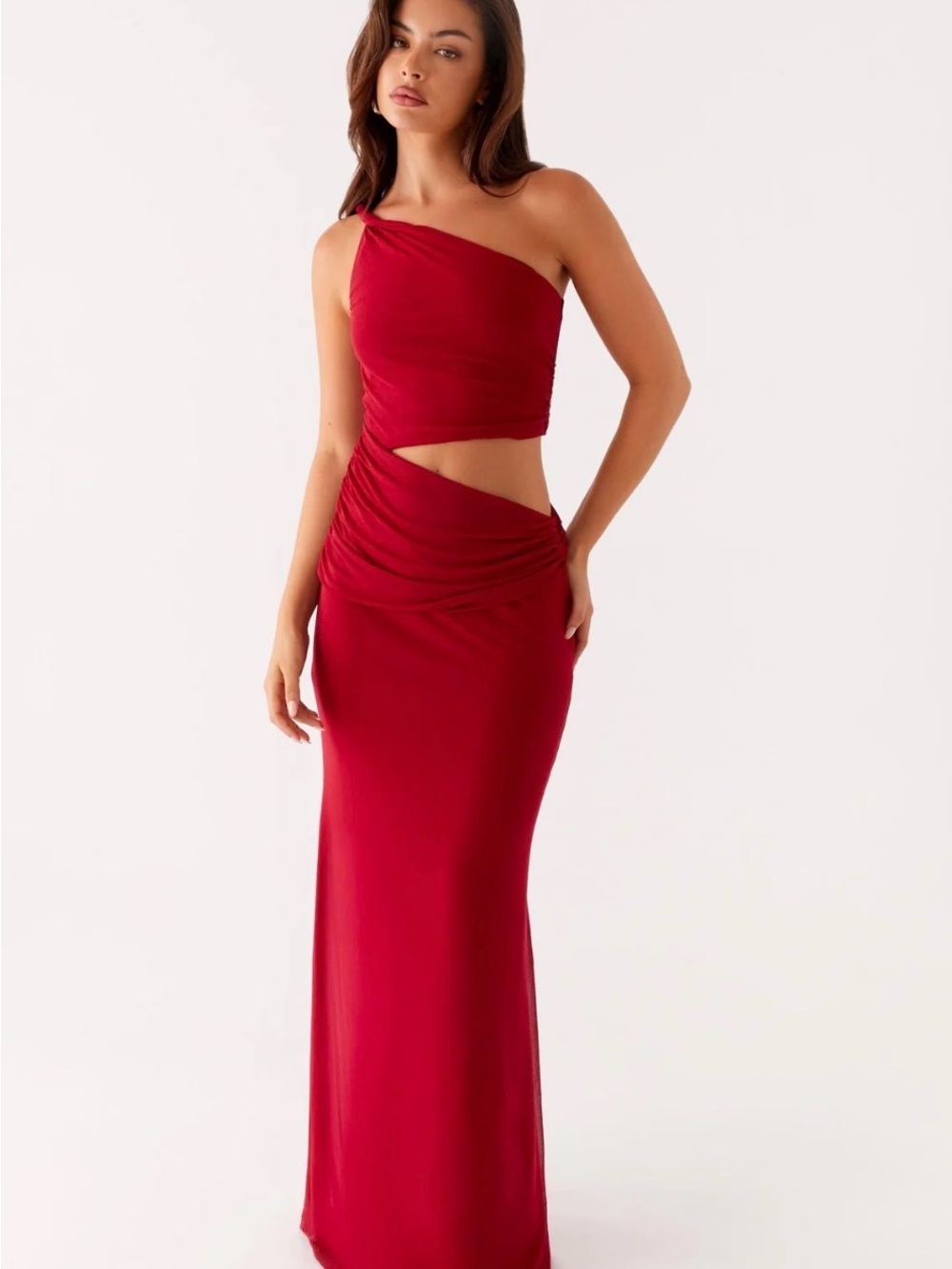 Peppermayo Red One-Shoulder Cutout Maxi Dress